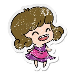 distressed sticker cartoon of cute kawaii girl