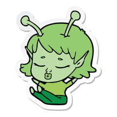 sticker of a cute alien girl cartoon