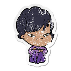 distressed sticker of a cartoon happy woman