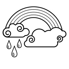 Cloud, rainbow, rain icon. Line art. White background. Social media icon. Business concept. Sign, symbol, web element. Tattoo template. Website pictogram.