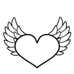 Heart, wings icon. Line art. White background. Social media icon. Business concept. Sign, symbol, web element. Tattoo template. Website pictogram.