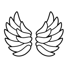 Wings icon. Line art. White background. Social media icon. Business concept. Sign, symbol, web element. Tattoo template. Website pictogram.