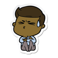 sticker of a cartoon man sweating