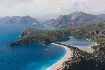 Obraz premium Amazing aerial view of Blue Lagoon in Oludeniz, Turkey. Summer landscape.