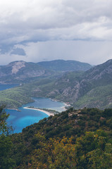 Amazing aerial view of Blue Lagoon in Oludeniz, Turkey. Summer landscape.