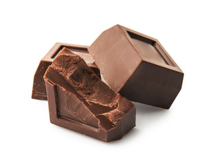 Tasty dark chocolate on white background