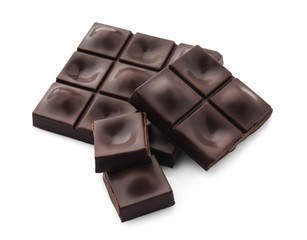 Tasty dark chocolate on white background
