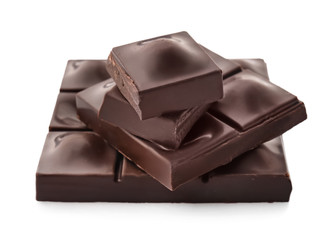 Tasty dark chocolate on white background