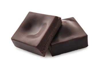 Tasty dark chocolate on white background