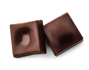 Tasty dark chocolate on white background