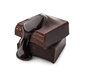 Tasty dark chocolate on white background