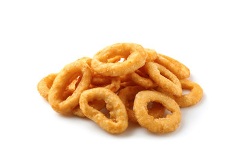 Tasty onion rings on white background
