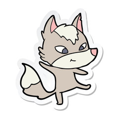 sticker of a friendly cartoon wolf dancing