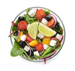 Obraz na płótnie Canvas Bowl with healthy salad on white background
