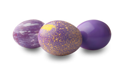 Painted Easter eggs on white background