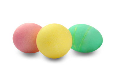 Painted Easter eggs on white background