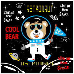 Funny bear astronaut animal cartoon vector - 254847924