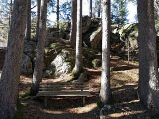 Kraftplatz im Wald mit großen Steinen