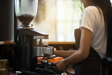 Coffee maker with staff being used.