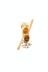 Parchment, pollen, honey bee on a white background.