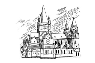 Obraz premium Vector sketch of Church Heiliger Franz of Assisi, Vienna, Austria