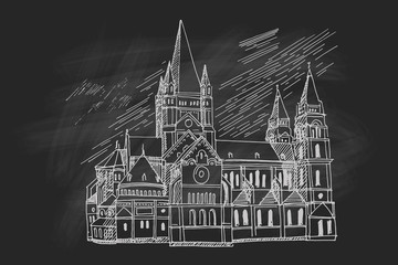 Vector sketch of Church Heiliger Franz of Assisi, Vienna, Austria