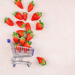 Shopping concept composition with strawberries