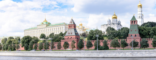 RUSSIA, MOSCOW - June 30, 2017:View of the Kremlin across the river, temples with golden domes