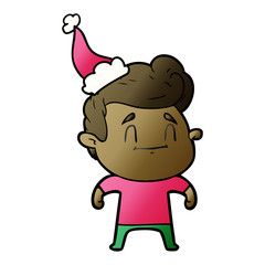 happy gradient cartoon of a man wearing santa hat