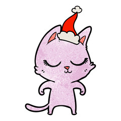 calm textured cartoon of a cat wearing santa hat