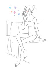 女性　スマホ　ベッド