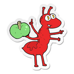 sticker of a cartoon ant with apple