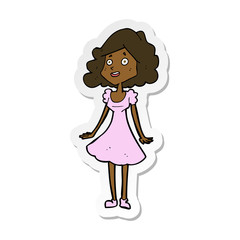 sticker of a cartoon happy woman in dress