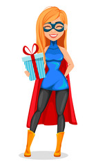 Successful woman wearing superhero costume