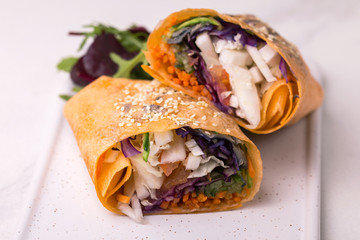 Healthy vegan fried vegetable wrap. raw food concept