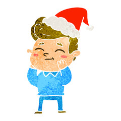 happy retro cartoon of a man wearing santa hat