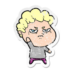 distressed sticker of a cartoon angry man