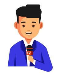 Journalist or news reader with microphone correspondent TV show host