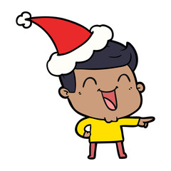 line drawing of a man laughing wearing santa hat
