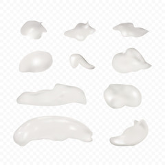 Cosmetic cream smears, realistic creamy or lotion texture, gel blob set