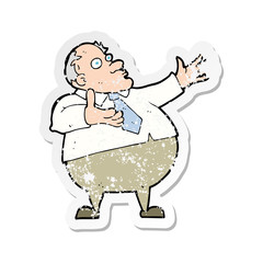 retro distressed sticker of a cartoon exasperated middle aged man