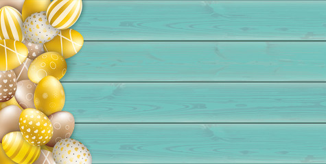 Noble Golden Easter Eggs Heap Wooden Turquoise Header