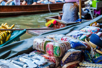Fototapeta premium Handmade souvenir floating market shop on boat