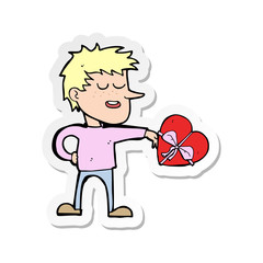 sticker of a cartoon man with valentine gift