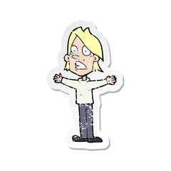 retro distressed sticker of a cartoon frightened man