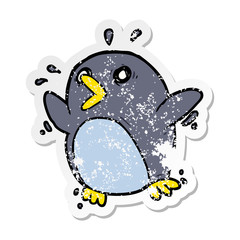 distressed sticker of a cartoon frightened penguin