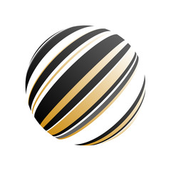striped sphere in gold black shades on white