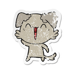 Obraz premium distressed sticker of a waving little dog cartoon