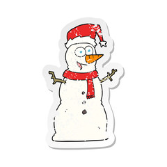 retro distressed sticker of a cartoon snowman