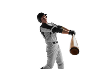 Baseball player isolated on white.
